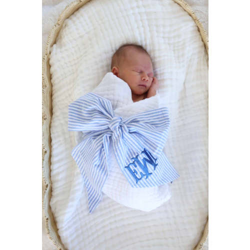 Personalized Newborn Bow Sash | Seersucker