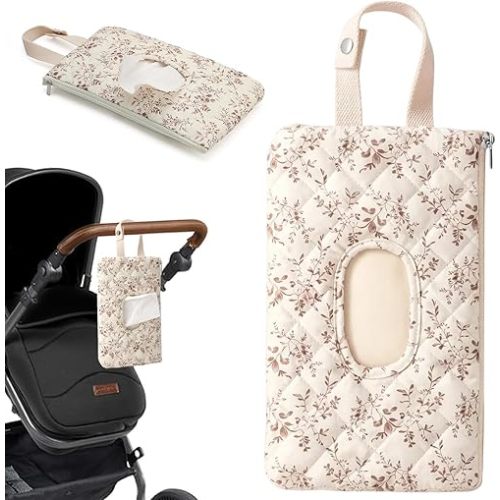 Diaper and Wipes Pouch, Beige Portable Wipes Holder for Outdoor, Refillable Waterproof Wipe and Diaper Pouch, Travel Wipes Case for Walking, Outdoor Activities, Car, Stroller Daily Casual or Home Use