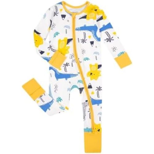 Teach Leanbh Unisex Baby Cotton Pajamas with Mittens and Feet Cuffs 2 Way Zipper Long Sleeve Romper Sleep and Play