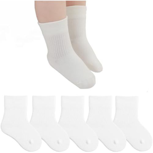 Exegawe Toddler Crew Socks - 5 Pairs Baby Cotton Solid Socks Kids Neutral Socks for Boys Girls 0-8 Years