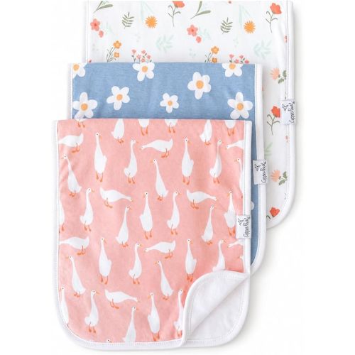 Copper Pearl Premium Baby Burp Cloths - 3-Pack Large Cotton Burp Cloths, Extra Soft Spit Up Rags with 3 Absorbent Layers, Perfect for Baby Girl Gifts (21" x 10" Size, Goosie Set)