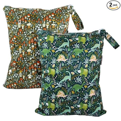 Mama Koala Wet Dry Bags, Portable Washable Reusable Baby Cloth Diapers Bags, 2pcs Medium Size for Travel Beach Laundry Pool Gym Yoga (WB-Forest)
