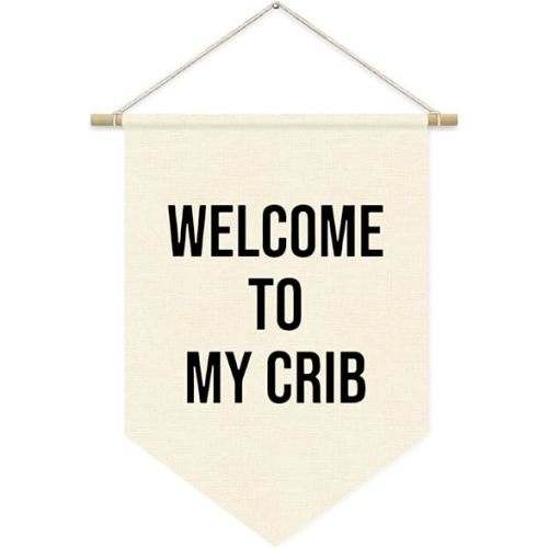 Welcome to My Crib Pennant Flag Banner, Funny Flags for Room, Wall Hanging Pennant Flag Banner Decor for Nursery Bedroom Living Room