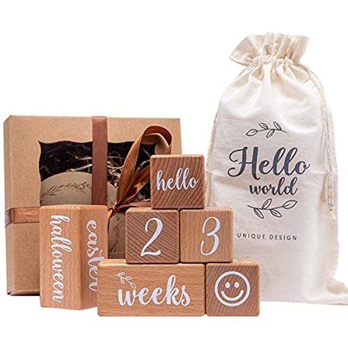Milestone Blocks Set of 6 Baby Age Blocks for Monthly Milestone Wooden Photo Props Set Perfect for Baby Shower and Keepsake