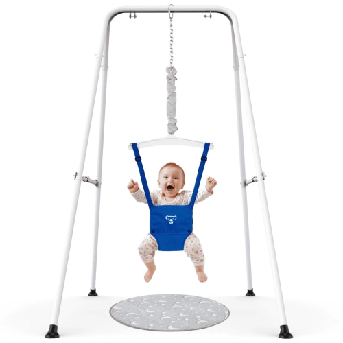 G TALECO GEAR Baby Jumper with Stand, Portable Baby Bouncers and Jumpers with Floor Mat, Jumper for Baby Boys/Girls, Blue
