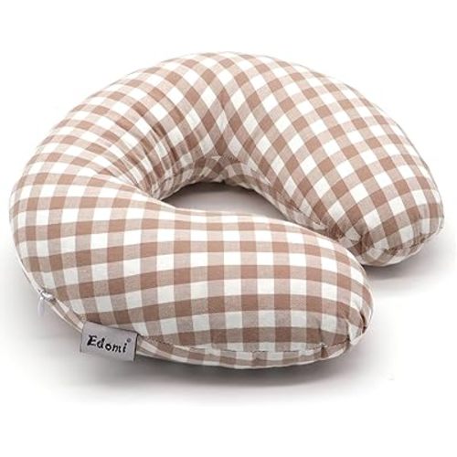 Buckwheat Neck Pillow, Comfortable U Shaped Travel Pillow Portable Pillow for Sleeping Recliner Chair Washable Pillowcase Buckwheat Hulls Filling (12x12 inch, Khaki)