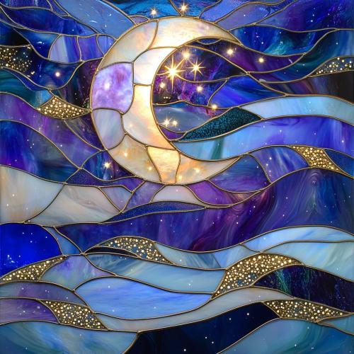 Stained Glass Window Door Film Frosted | PVC Free | Custom size | Galaxy Moon Night Star - 101ART