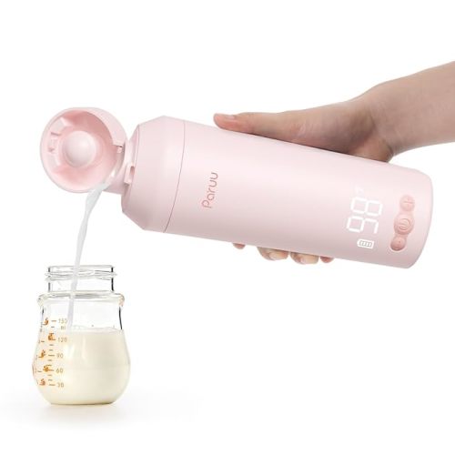Paruu Portable Bottle Warmer for Travel, Easy-Clean Wide Mouth, Portable Milk Warmer with Fast Heating for Night Feeding, 7-Temp Control, Large 12oz Capacity, Ideal Gifts for New Parents, Pink