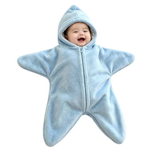 Ruyang Baby Flannel Hooded Crawling Suit Full Zip Starfish Newborn Romper Infant Footie Jumpsuit Winter Warm Outfits