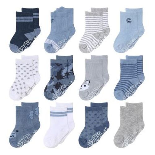 The Peanutshell Baby Boys 12pk Organic Cotton Socks, Blue/Grey - Newborn, 0-3 Months
