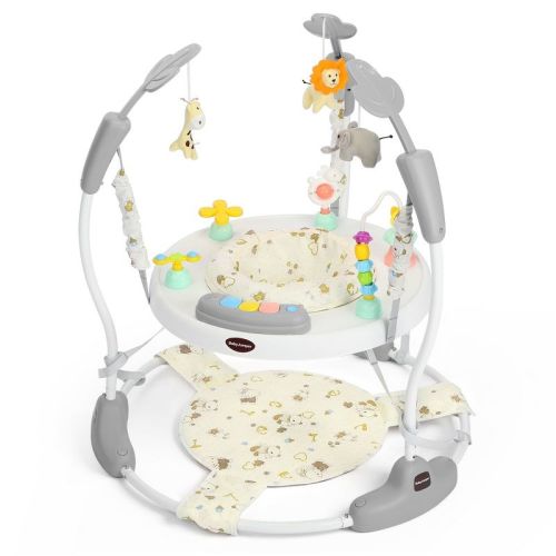 Kinder King Baby Activity Center Jumper, 360° Rotating Seat, 3-Level Adjustable Height, Interactive Toys, Removable Foot Mat, Gray