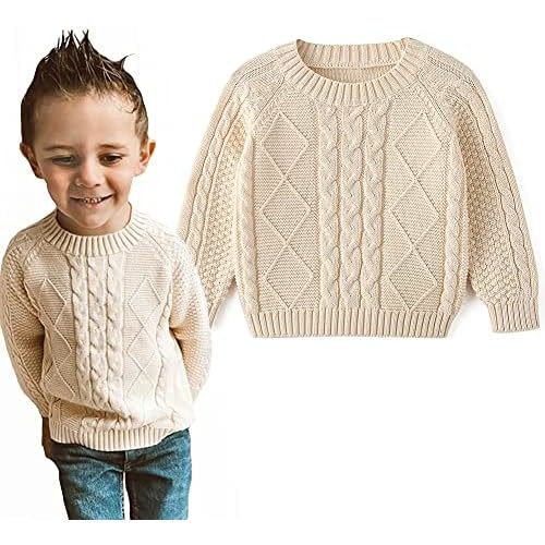 Curipeer Baby Boys' Girls' Cable Knit Sweater Long Sleeve Solid Pullover Toddler Crew Neck Fall
