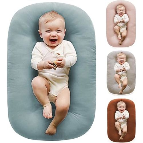 Baby Lounger 0-24 Months 100% Cotton-Snuggle Cozy Me Lounger,Soft & Breathable Baby Lounger for Newborn Play Mat,Infant Babies Essentials Gifts,Blue(Lounger Cover Included)