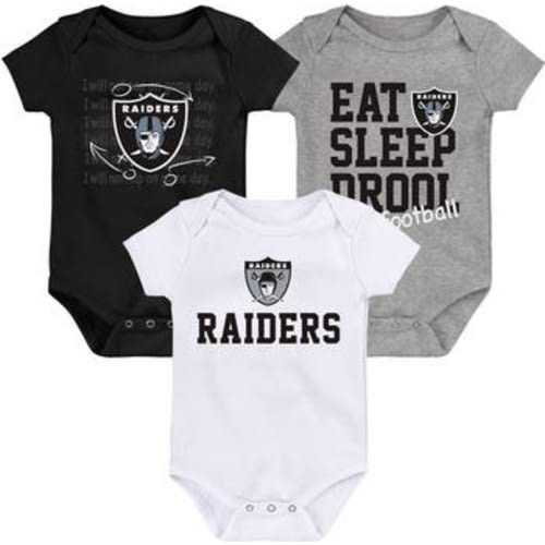 Newborn & Infant Black/White/Heather Gray Las Vegas Raiders Three-Pack Eat, Sleep & Drool Retro Bodysuit Set, 0-3M