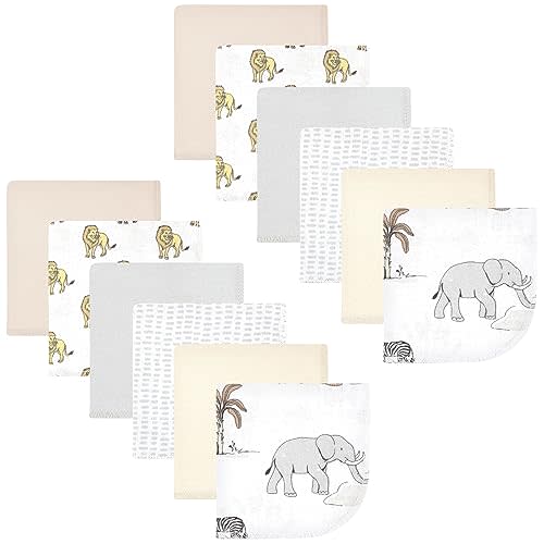 Hudson Baby Unisex Baby Flannel Cotton Washcloths 12-Pack, Neutral Safari World, One Size