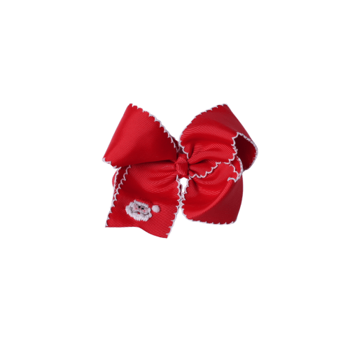 Embroidered Santa Scalloped Edge Grosgrain Bow Red/White