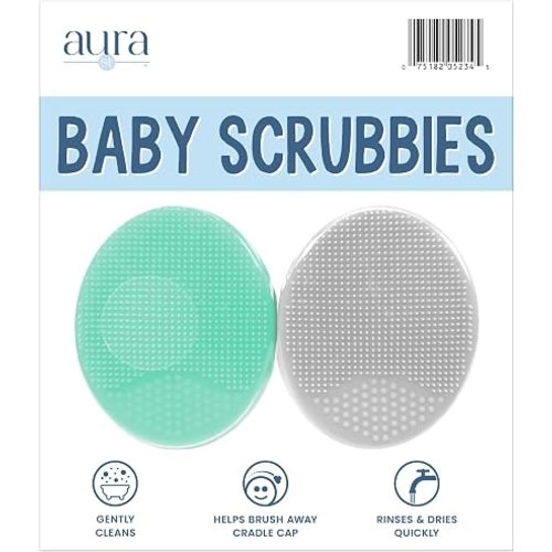 S&T INC. Exfoliating and Massaging Cradle Cap Bath Brushes for Baby, Silicone - 2 Inch x 2.5 Inch, Grey and Teal, 2 Pack