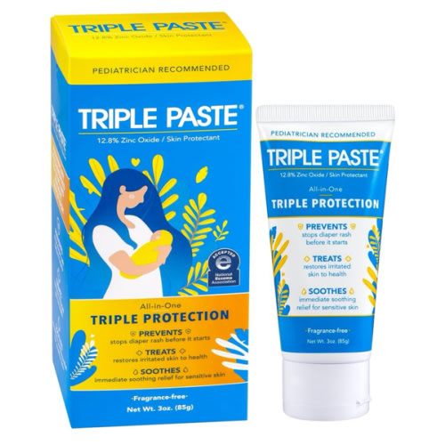 Triple Paste Diaper Rash Cream for Baby - 3 oz Tube - Zinc Oxide Ointment Treats, Soothes and Prevents Diaper Rash - Pediatrician-Recommended Hypoallergenic Formula with Soothing Botanicals