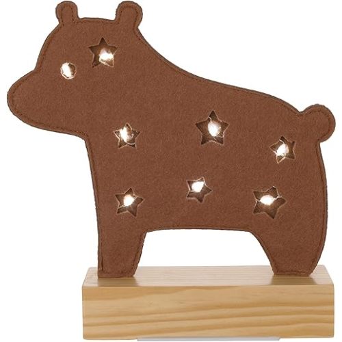 Little Love by NoJo LED Lighted Nursery Décor - Adorable Brown Bear Design with Natural Wood Base