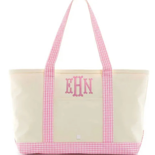 TRVL tote Bag - Coated Canvas Medium - Natural with Pink Gingham