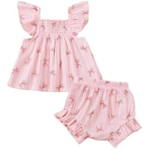 Jecson Newborn Baby Girl Summer Clothes Infant Girl Outfits Sleeveless Ruffle Top and Bloomers Shorts Set 0 3 6 12 Month