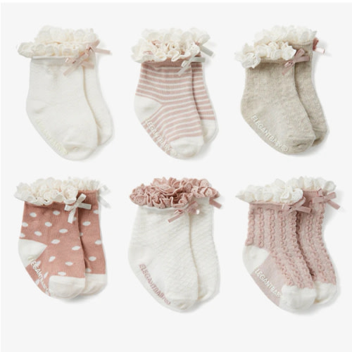 Fancy Pink Non Slip Baby Socks 6pk