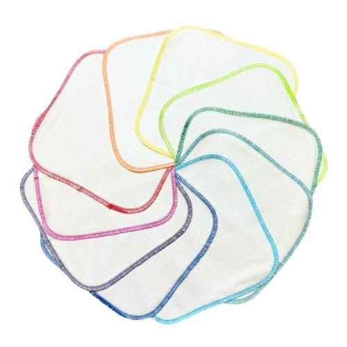 Gina's Soft Cloth Shop 2 Ply 8x8 Inches White Cotton Birdseye Little Wipes Set of 20 Rainbow Edging- Proudly Made in the USA!