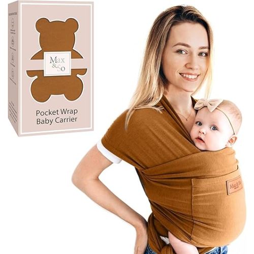 Baby Wrap Carrier - Premium Cotton Baby Carrier Wrap for Newborn to Toddler- Infant Carrier- Baby Holder One Size Fits All with Front Pocket by Max&so