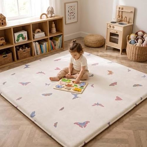 1.5" Thick Premium Baby Play Mat, 50x50 Memory Foam Mat, Butterfly