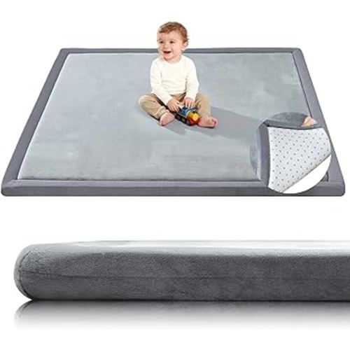Thick Baby Play Mat for Floor,1.3" 50x50 Playpen Mat,Tummy Time Foam Mats,Plush Soft Padded Playmate for Babies 6-12 Months Crawling,Non-Slip Nursery Rug for Toddler Kids Playroom(Grey)