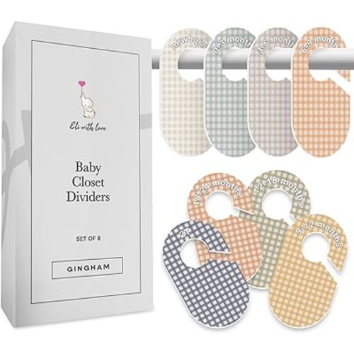 Eli with Love Baby Closet Dividers (Gingham) - Ideal Baby Clothes Dividers – Organize Nursery Closet Hangers by Size/Age