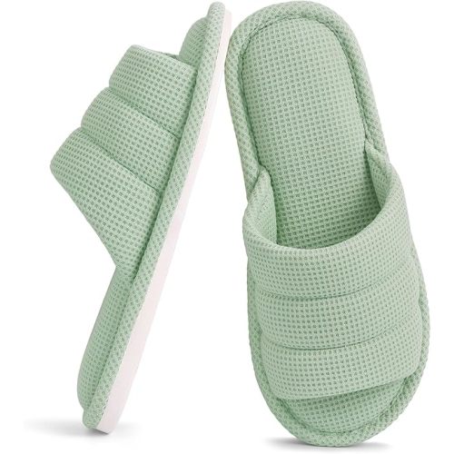 Shevalues Summer House Slippers for Women Men Breathable Waffle Indoor Slippers Slip-on Open Toe Home Shoes
