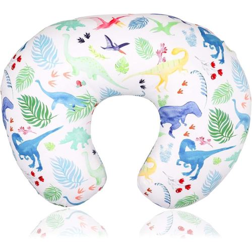 Dinosaur Nursing Pillow Cover, Breastfeeding Pillow Slipcover for Baby Boys & Girls, Nursing Pillow Case for Newborn, Soft Fabric Fits Snug On Infant, Washable & Breathable, Watercolor Dinosaur