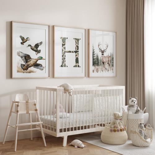 Hunting Nursery Decor, Deer Nursery Prints Set of 3, Woodland Nursery Decor Boy, Hunting Room Decor, Camouflage Print, Mallard Duck Nursery