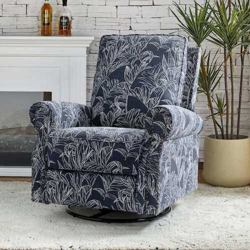 Orlando Traditional Manual Livingroom Glider Rocker Nursery Recliner with Swivel Base and Nailhead Trim - Blue