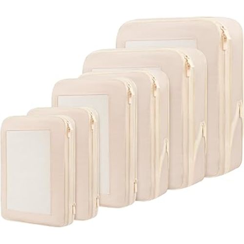 BAGAIL 6 Set Compression Packing Cubes Luggage Organizer Bags Travel Accessories Expandable Packing Organizers-Beige