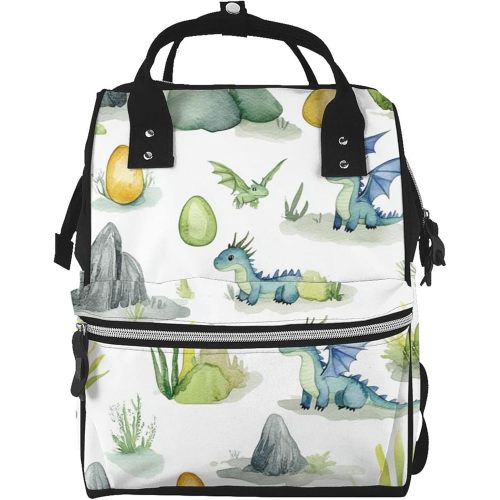 Watercolor Cute Dragons Printed Diaper Bag Backpack Baby Bag Multi Function Baby Changing Bags For Travel