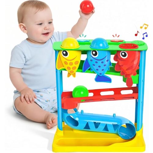 Move2Play, Feed The Fish | 30+ Fin-Tastic Songs & Phrases | Baby & Toddler Musical Toy | First Birthday Present for 1+ Year Old | Ages 6-24 Months | Boy & Girl Ball Drop Toy