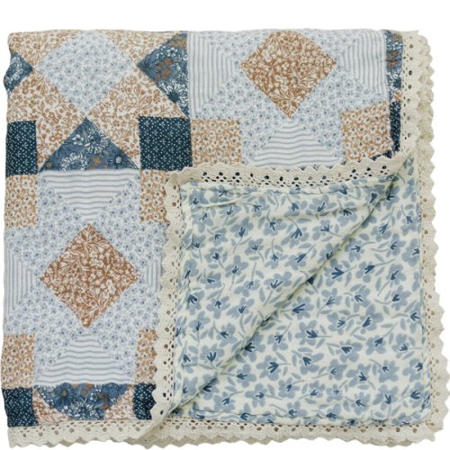 Patchwork Print + Blue Blossom Lace Muslin Quilt