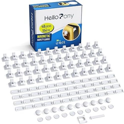 Upgraded Magnetic Cabinet Locks (32Locks and 6 Keys) Baby Proofing Magnetic Safety Locks with 3M Adhesive, One Minute Fast, Easy and No Drill Installation