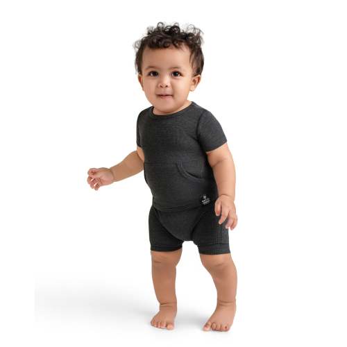 Front Opening Ready Set Romper® Shortie in Ribbed O.G London Fog