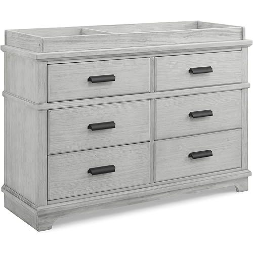 Delta Children Simmons Kids Asher 6 Drawer Dresser with Changing Top, Fully Assembled, Greenguard Gold Certified, Rustic Mist