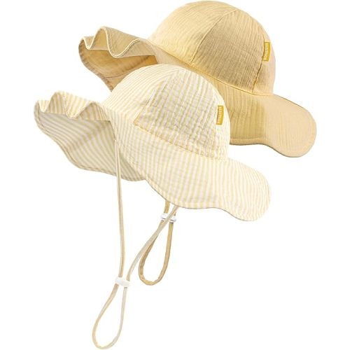 HONGTEYA Baby Sun Hat Muslin Toddler Bucket Hat for Girls Boys Infant Wide Brim Sun Protection UPF 50+