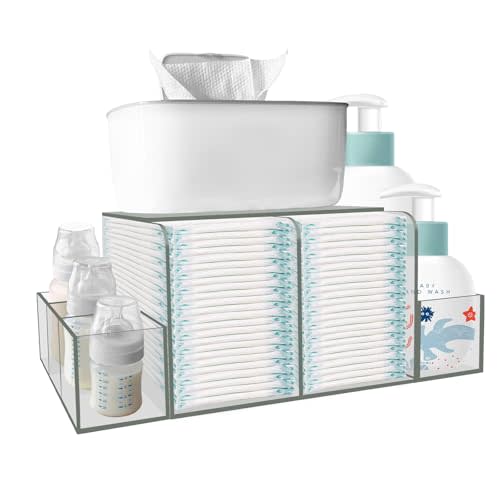 GILPWA Diaper Caddy, Baby Changing Table Organizer, Detachable Clear Acrylic Diaper Storage for Wipe Dispenser, Wipe Warmer and other Diapering Essentials