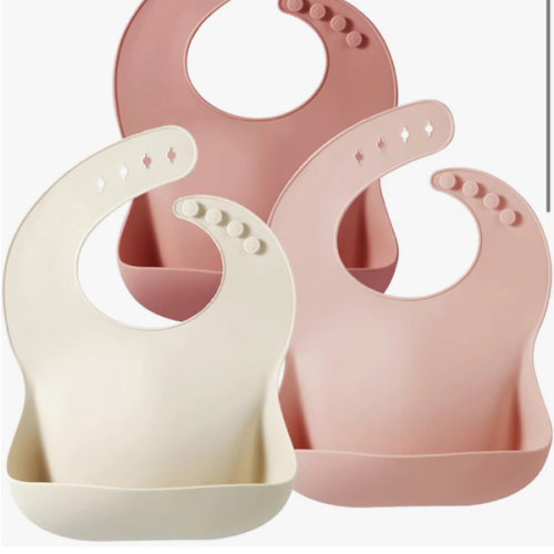 PandaEar Set of 3 Silicone Baby Bibs, Waterproof Soft Adjustable Bibs for Babies Toddlers 10-72 Months