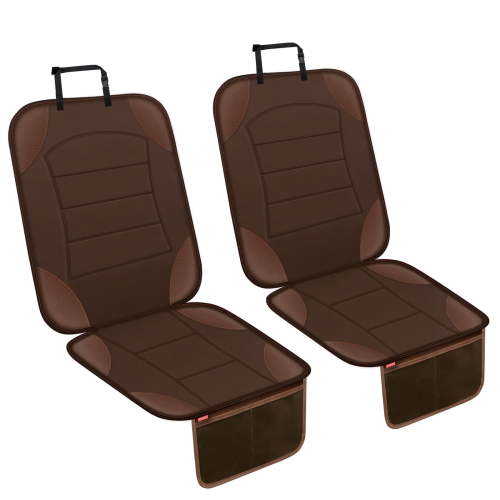 Sinvitron Car Seat Protector for Child Car Seat - Waterproof Non-Slip Leather Mat with 2 Mesh Pockets, Universal Seat Cover for Baby, Pets & Vehicles(2-Pack, Brown)