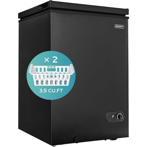 EUHOMY 3.5 Cu.Ft Chest Freezer with Removable Basket, Small Deep Freezer Adjustable 7 Thermostat, Quiet Mini Freezer Free-Standing Top Door, Energy Saving for Apartment/Garage/Basement/Dorm/Home,White