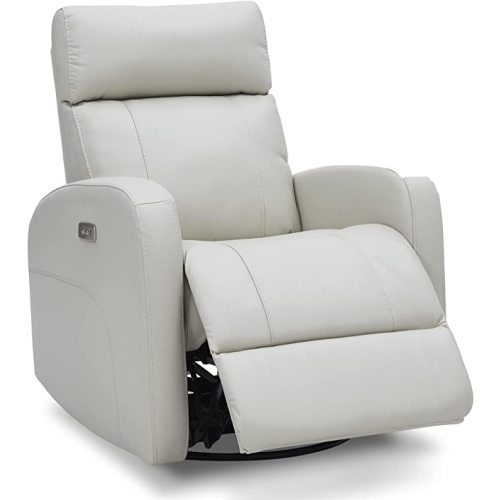 CHITA Genuine Leather Power Swivel Glider Recliner Chair for Adults, FSC Certified Electric Nursery Rocker Recliner Chair for Living Room, Light Grey