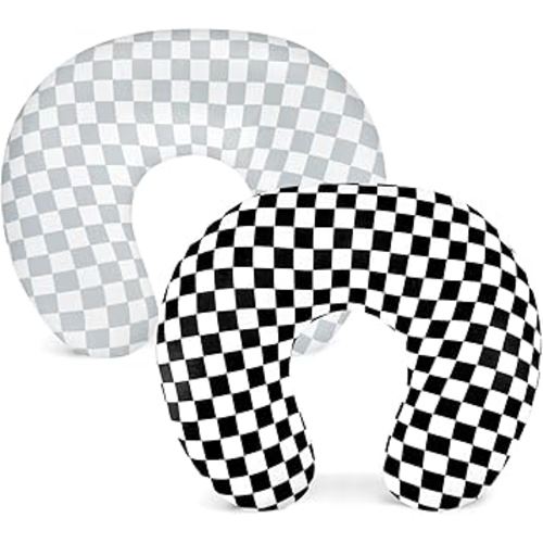 DILIMI 2 Pack Nursing Pillow Cover, Stretchy Removable Case for Breastfeeding Pillows, Ultra Soft Comfortable Slipcover for Baby Girl and Boy, Grey and Black Checkered