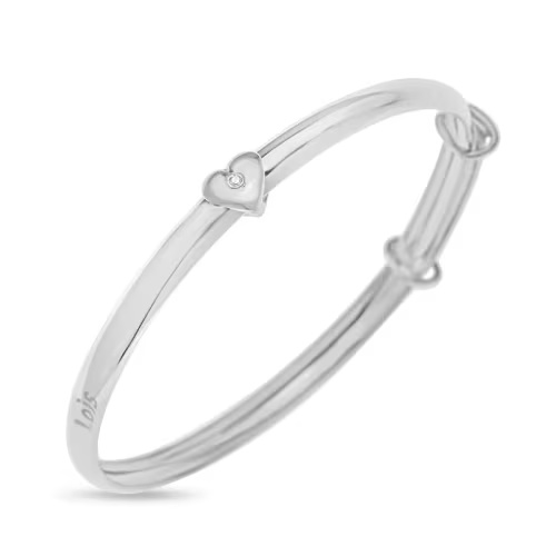 Baby's First Diamond Accent Heart Slider Engravable Name Bangle in Sterling Silver (1 Line) - 6.25"